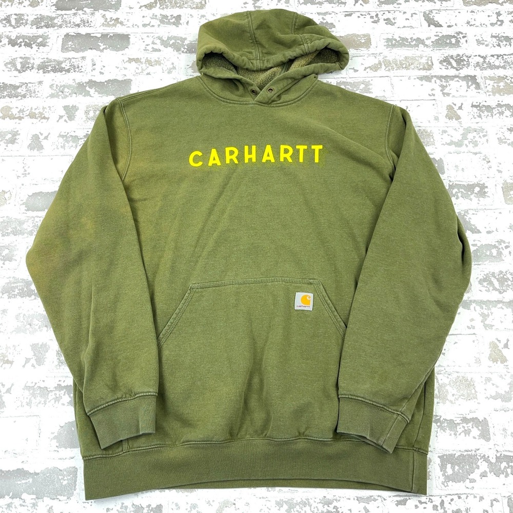 Carhartt Hoodie Men Large Tall Green Sweatshirt Sweater Sun Faded Loose Fit Rain